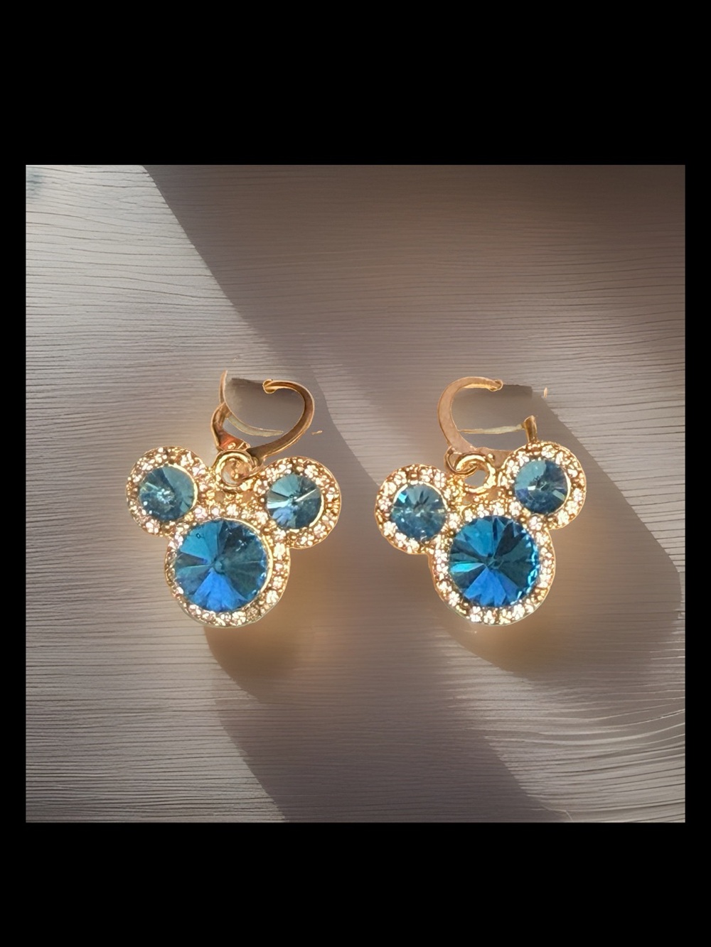 Gold-Tone Earrings with Blue Crystal Mickey Silhouette